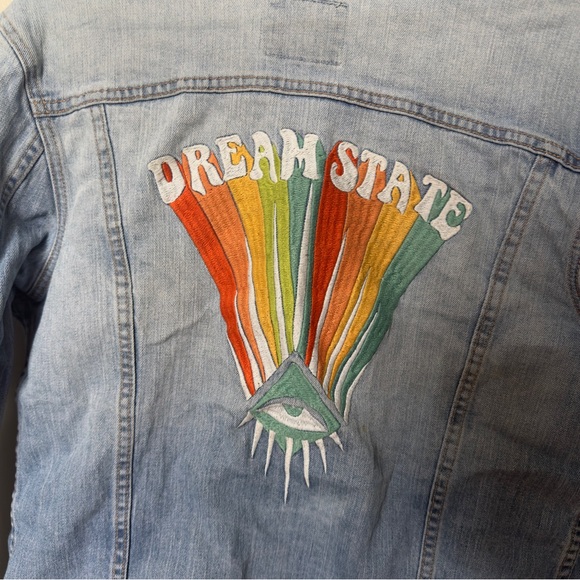 REVICE Light Blue Denim Jacket with Rainbow 'Dream State' Back Patch - Picture 3 of 7